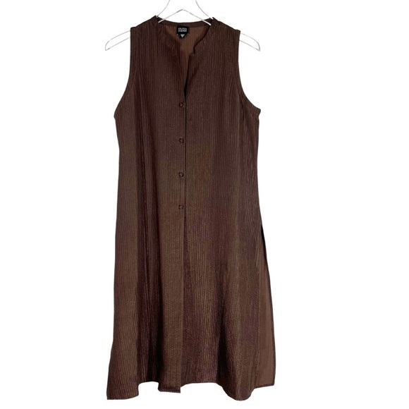 EILEEN FISHER Brown Sleeveless Long Line V-Neck Button Down Silk Blend Cardigan - Picture 1 of 7